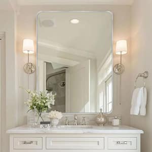 30 in. W x 40.2 in. H Silver Rectangle Aluminum Frame Wall-Mounted Bathroom Mirror/Vanity mirror