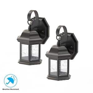 1-Light Black Outdoor Wall Lantern Sconce with Seeded Glass (2-Pack)