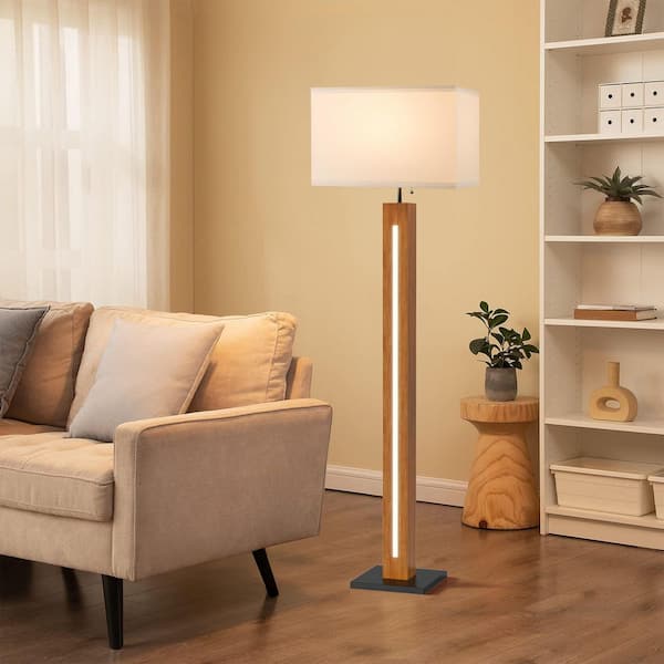 Rottogoon 59 in. Farmhouse Wooden Floor Lamp built-in LED beads,3
