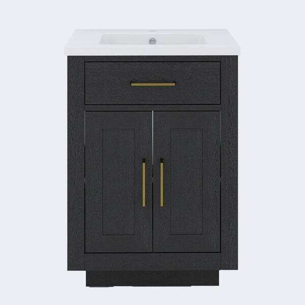 TCYO 24 in. Freestanding Black Oak Bath Vanity with White Cultured ...