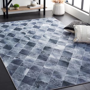 Faux Hide Gray/Dark Gray 6 ft. x 6 ft. Machine Washable Plaid Solid Color Square Area Rug