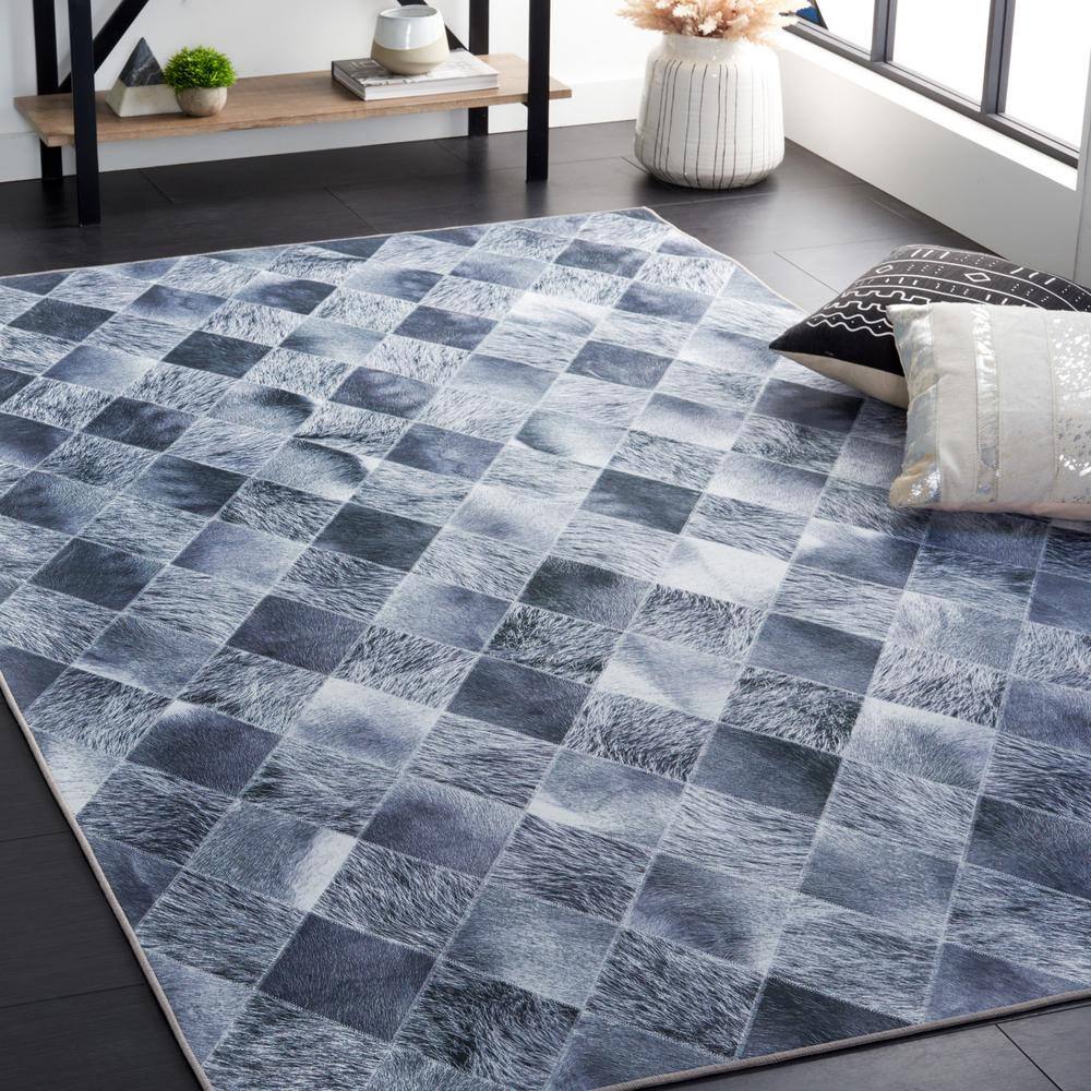 Gray Faux Fur Diamond Pattern Washable Area Rug