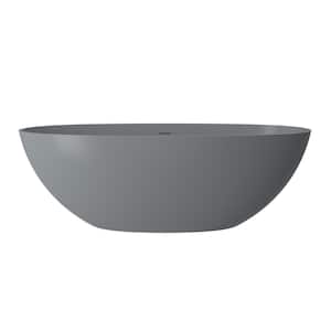 65 in. x 30 in. Stone Resin Solid Surface Non-Slip Freestanding Soaking Bathtub with Brass Drain and Hose in Matte Gray
