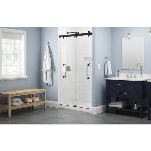 Delta Paxos 42-1/4 to 48 in. W x 76 in. H Frameless Sliding Shower Door in Matte Black with 5/16 in. Clear Glass