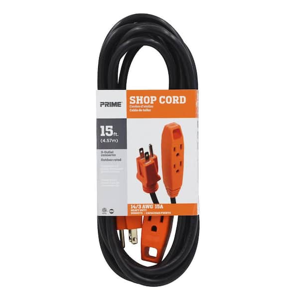 Unbranded 15 ft. 14/3 SJTW Black 3-Outlet Shop Extension Cord