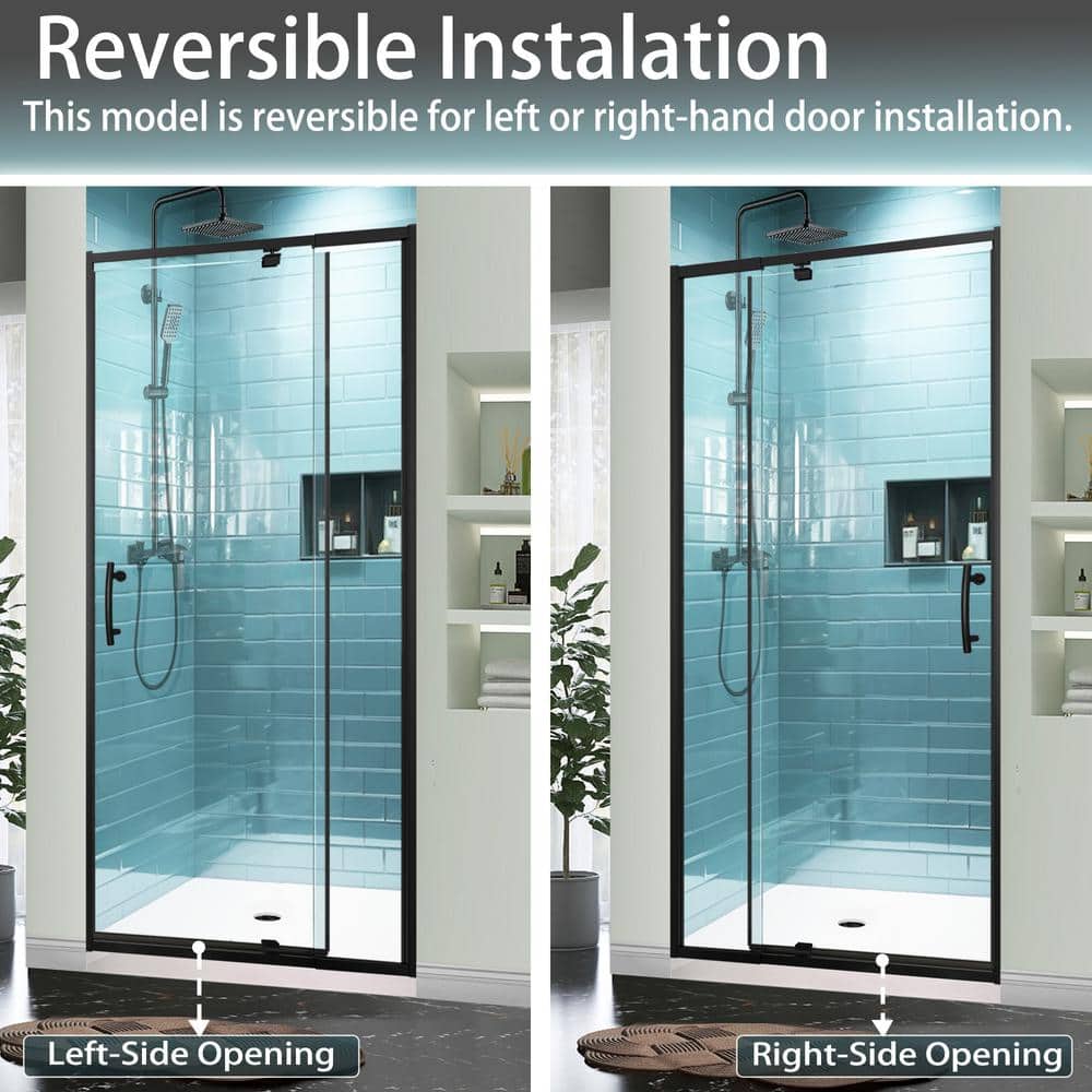 32 in. Matte Black Semi-Frameless Pivot Shower Door with Clear Glass