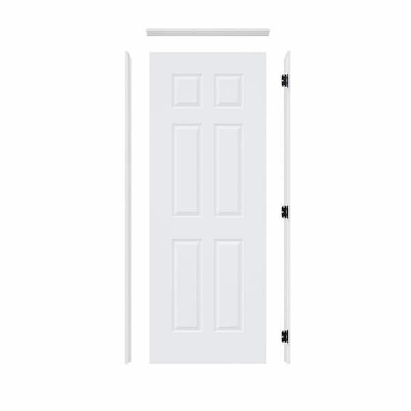 32 in. x 80 in. 6-Panel Left Painted Solid Core Wood Assembly Required Single Interior Door Kit with Jamb