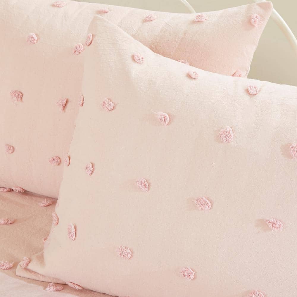 Chic Pink Cotton Daybed Coverlet Set with Chenille Dots
