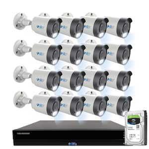 16-Channel 8MP 4TB NVR Smart Security Camera System with 16 Wired Bullet POE Cameras, Spotlight, Fixed Lens, Microphone