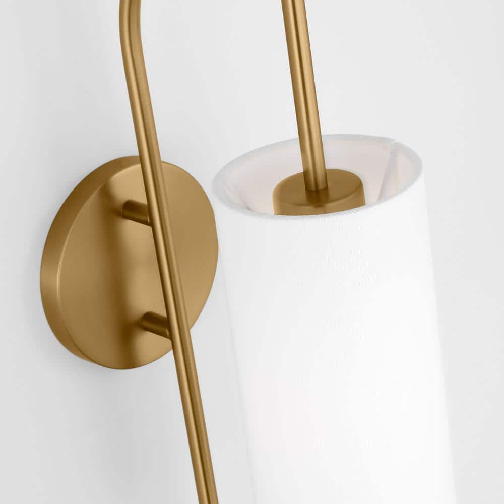 Burnished Brass Cylinder Sconce with White Linen Shade