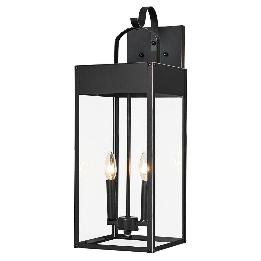24 in. 2-Light Oil Rubbed Bronze Hardwired Large Outdoor Wall Light Lantern Sconce with Clear Glass, No Bulbs Included price history on PriceWatchPro