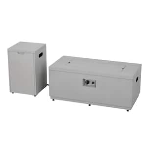 42 in. 60,000BTU Fire Pit Propane Gas Fire Pit Table Rectangular Tabletop with Tank Cover in Faux Cement Gray