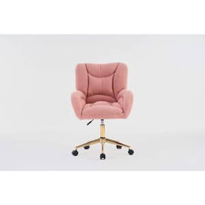 Pink Teddy Fabric 360 Swivel Home Office Chair With Gold Metal Base and Universal Wheels