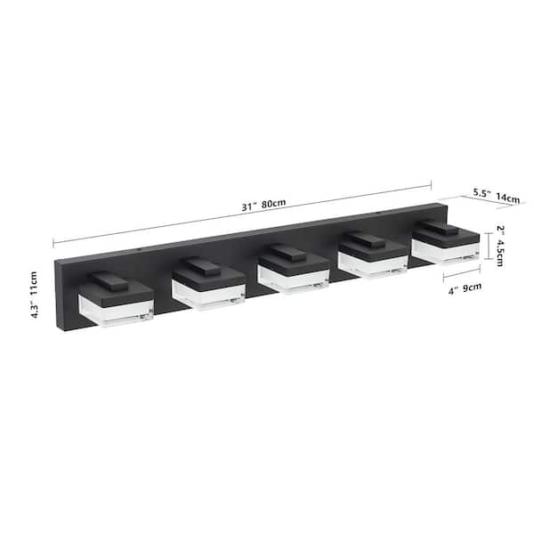 5-Light Matte Black LED Vanity Light - Modern Acrylic Wall Fixture with Exclusive Original Design for Bathroom Mirror