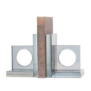 Silver Crystal Square Geometric Bookends with Circle Cut Outs (Set of 2)