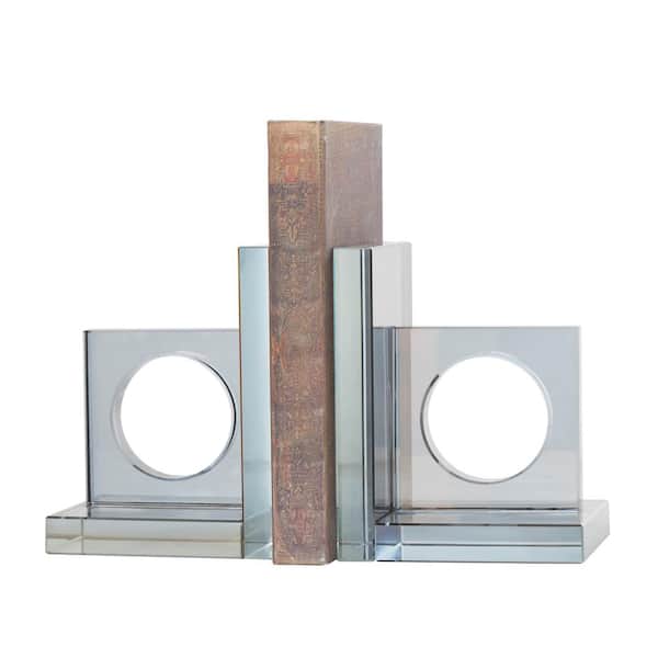 Silver Crystal Square Geometric Bookends with Circle Cut Outs (Set of 2)