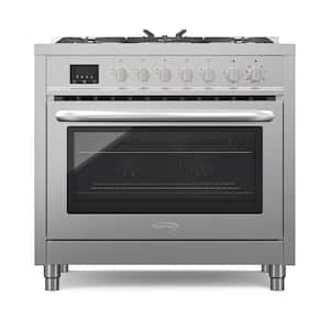 36 in. 5 Burner Freestanding Dual Fuel Range with Gas Stove and Electric Oven in. Stainless Steel