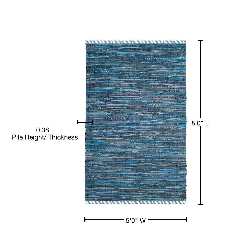 Coastal Charm Blue & Multi Handwoven Cotton Rag Rug - 5' x 8'