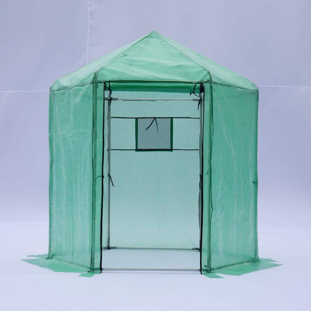 84 in. W x 84 in. D x 87 in. H Walk-in Greenhouse Hexagonal Upgrade ...