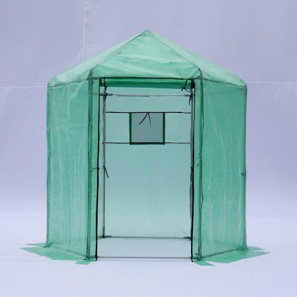 Unbranded 84 in. W x 84 in. D x 87 in. H Walk-in Greenhouse Hexagonal Upgrade Reinforced Frame Heavy-Duty Plastic Greenhouse