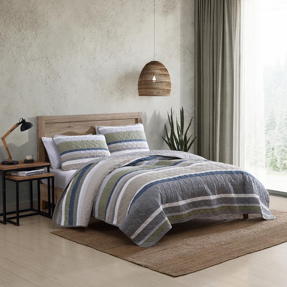 Gray and Beige Cotton Twin Reversible Quilt Set
