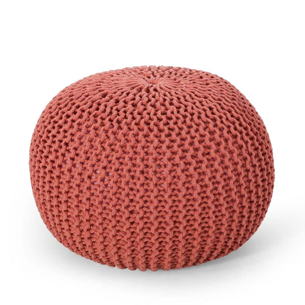 Noble House Moloney Coral Cotton Knitted Round Pouf