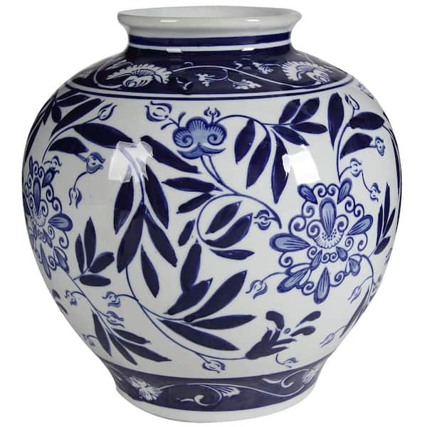 A B Home Aline Gloss Blue and White Vase AV69767 DS The Home Depot