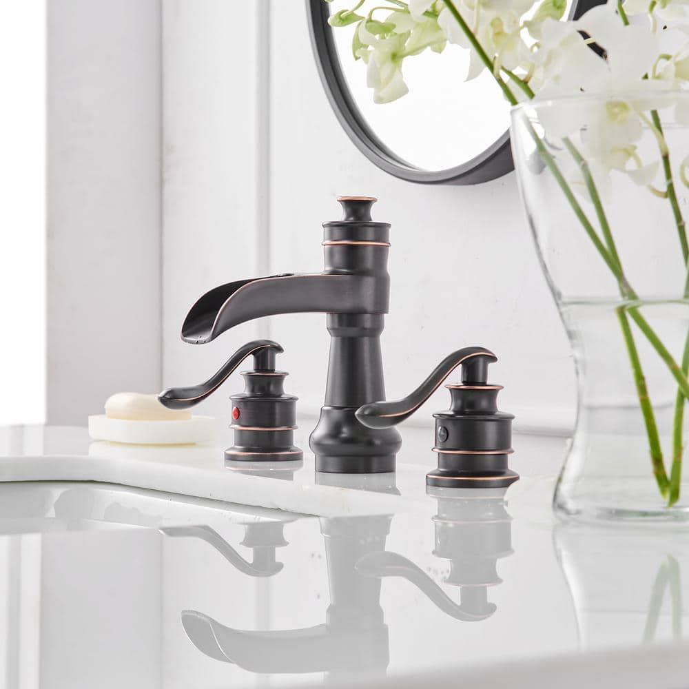Oil-Rubbed Bronze 8-Inch Waterfall Widespread 2-Handle Bathroom Faucet