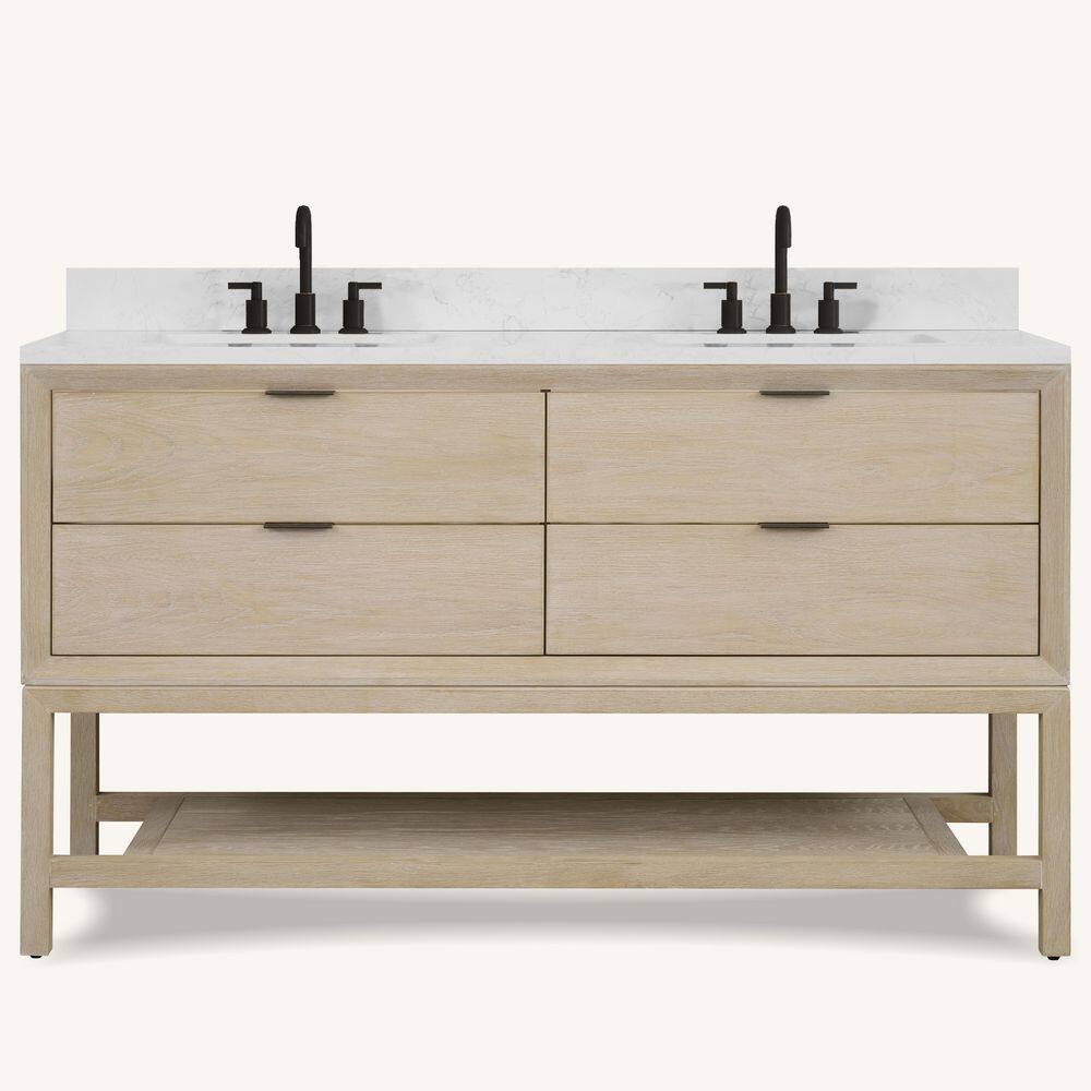 WH2460-GO-KD 60 in. Double Sink Sink Vanity Gray Oak Finish Bath Vanity with White 1 in. Artificial Stone Top. price history on PriceWatchPro