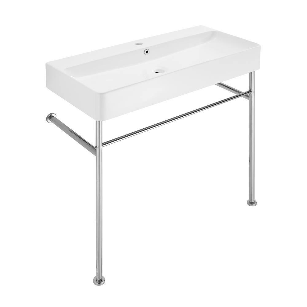 Carre 36" White Ceramic Console Sink with Chrome Legs