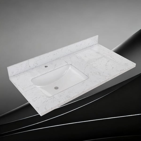 42 in. W x 22 in. D Engineered Stone Rectangular Left Single Sink Vanity Top in Carrara White With 4 in. H Backsplash