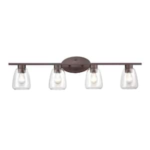 34 in. 4-Light Rubbed Bronze Vanity Light with Clear Glass