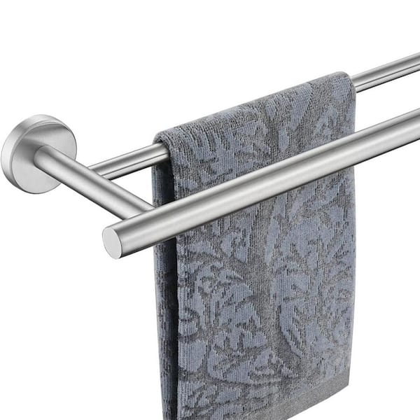 Bathroom 24 in. Wall Mounted Double Towel Bar Towel Holder in Brushed Nickel