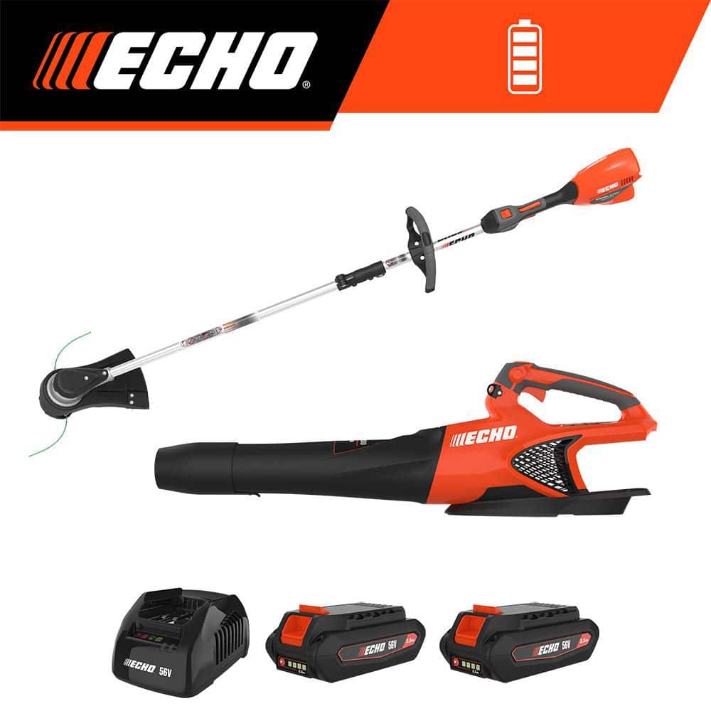 ECHO 56V Cordless Battery 16 in. String Trimmer and 151 MPH 526 CFM Blower Combo Kit (2) 2.5Ah Batteries and Charger (2-Tool) (V-ZAAXAA)