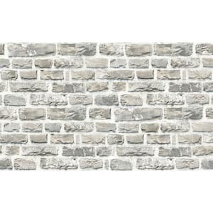 Bricks and More Collection Whitewash Stone Brick Matte Finish Vinyl on Non-woven Non-pasted Wallpaper Roll