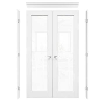 ARK DESIGN 48 in. x 80 in. 1-Lite Clear Glass Universal White Solid Core Wood Double French Door with Quick Assemble Jamb FR-1LTM-YT-48