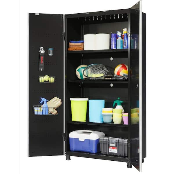 Ready-to-Assemble 48 in. W x 72 in. H x 18.3 in. D 24-Gauge 3-Shelf Steel Freestanding Cabinet in Black