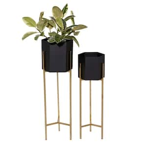 25 in. x 11 in. Black Metal Planter (Set of 2)