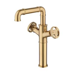 Double Handle Vessel Sink Faucet Single Hole Bathroom Faucet in Brushed Gold