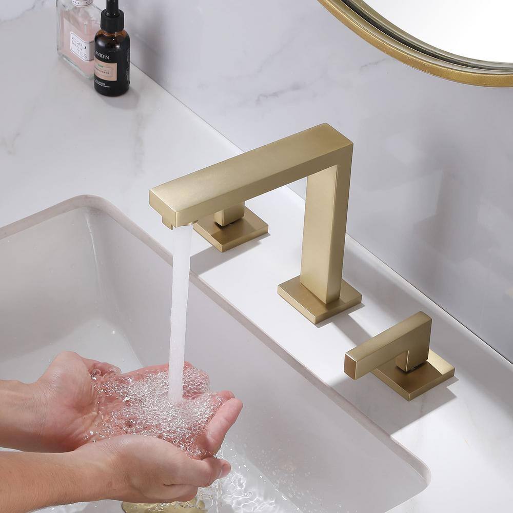 Brushed Gold Brass Double Handle Widespread Bathroom Faucet