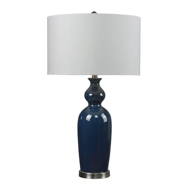 Titan Lighting 32 in. Blue Ceramic Table Lamp with Pure White Shade