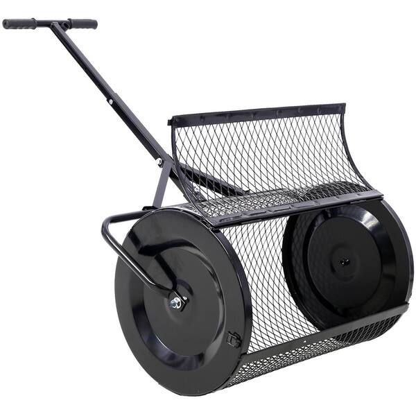 Cesicia 24 in. Black Metal Handle Peat Moss Compost Spreader W-GGB