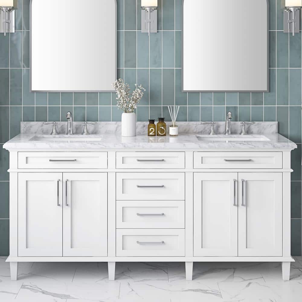 Sonoma 72 in. Double Sink White Bath Vanity with Carrara Marble Top (Assembled) price history on PriceWatchPro