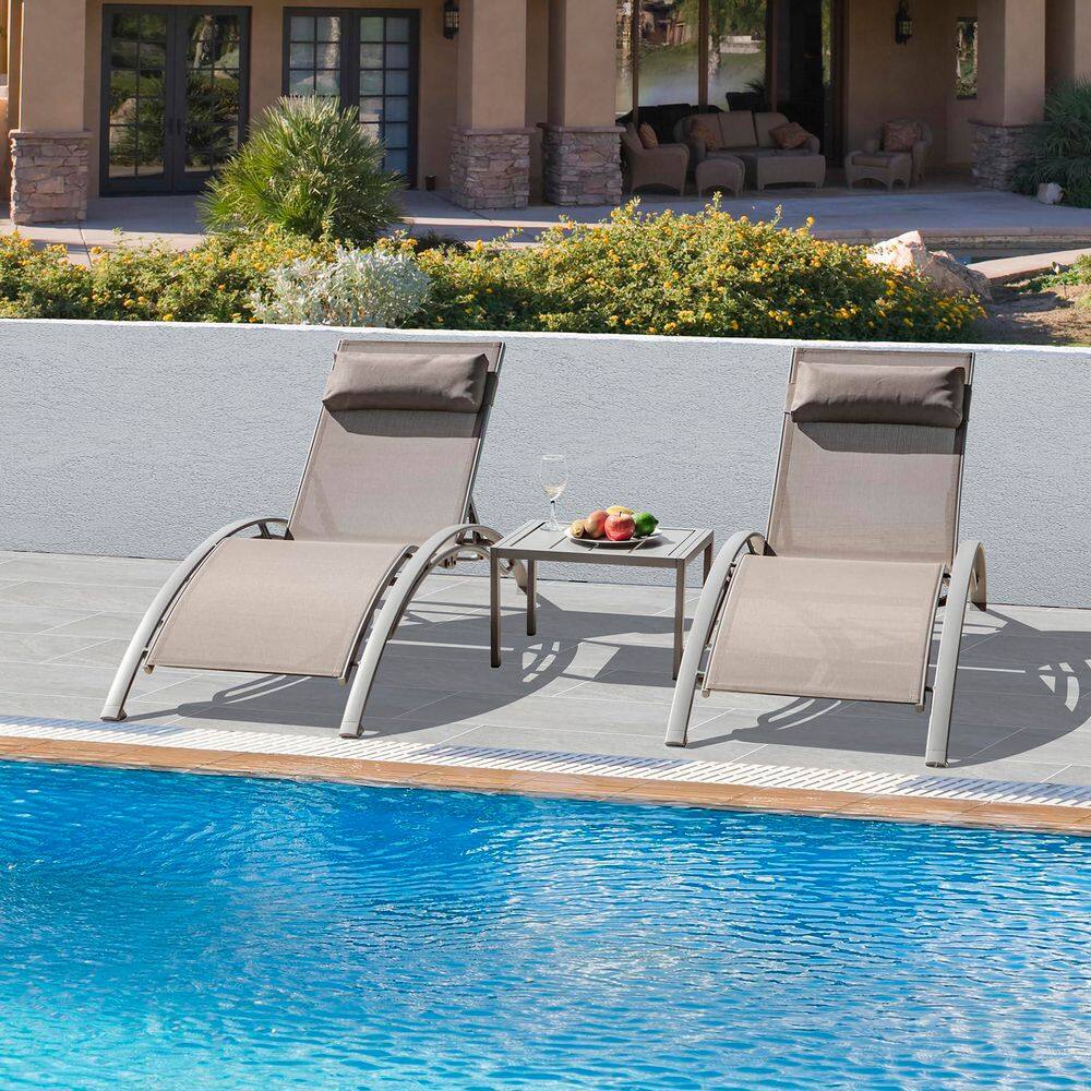 3‑Piece Aluminum Chaise Lounge Set with 5‑Position Recline & Side Table, Beige w/Table price history on PriceWatchPro