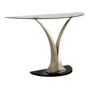 Fransua 46 in. Satin Plated and Black Half-Moon Glass Console Table
