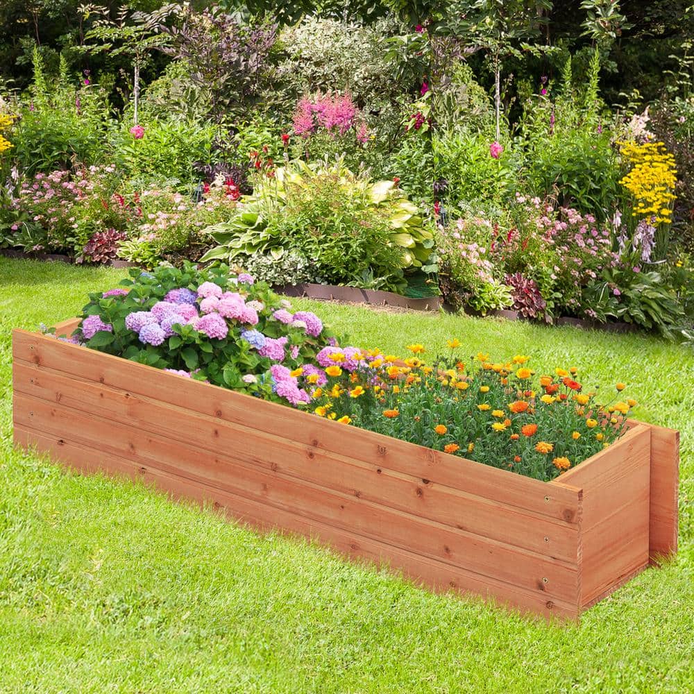 Natural Fir Wood Outdoor Raised Planter Box with Drainage Holes
