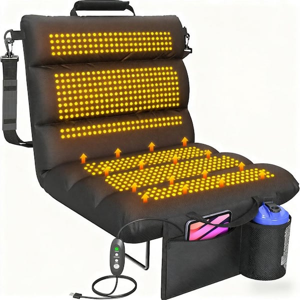 Heated Stadium Seat with Back Support, 3-Heat Levels, 4.5" Cushion, Hooks & Strap, Waterproof 600D Fabric