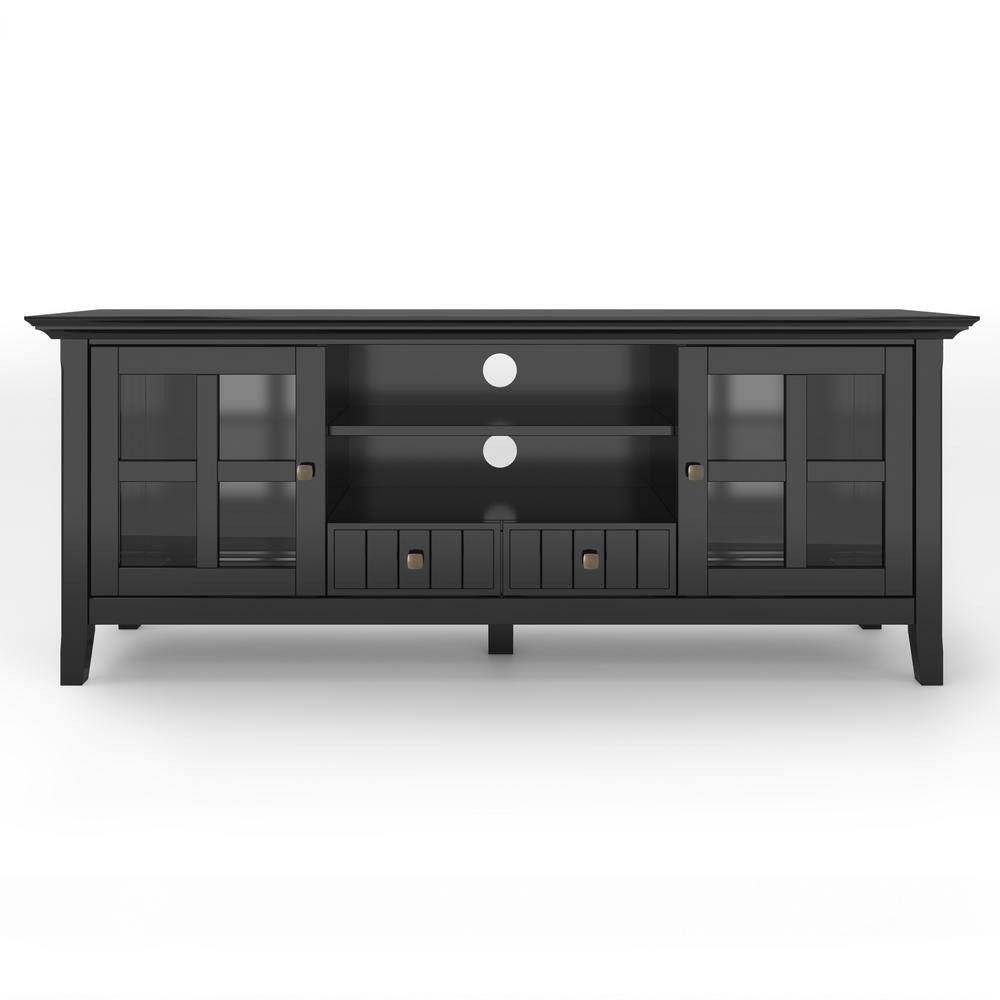 Acadian Black Solid Wood 60" TV Media Stand with Cabinets
