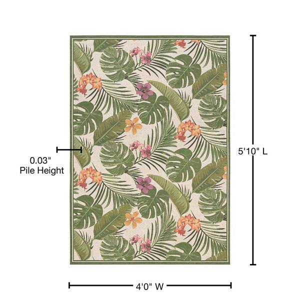 4' X 6' Green And Ivory Floral Indoor Outdoor Area Rug 4' X 6' Green And Ivory Floral Indoor Outdoor Area Rug