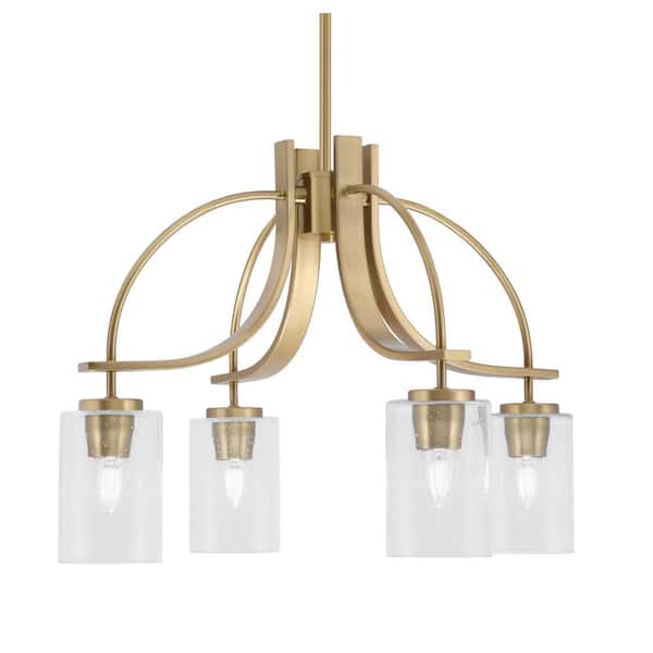 Unbranded Olympia 15.75 in. 4-Light New Age Brass Downlight Chandelier Clear Bubble Glass Shade